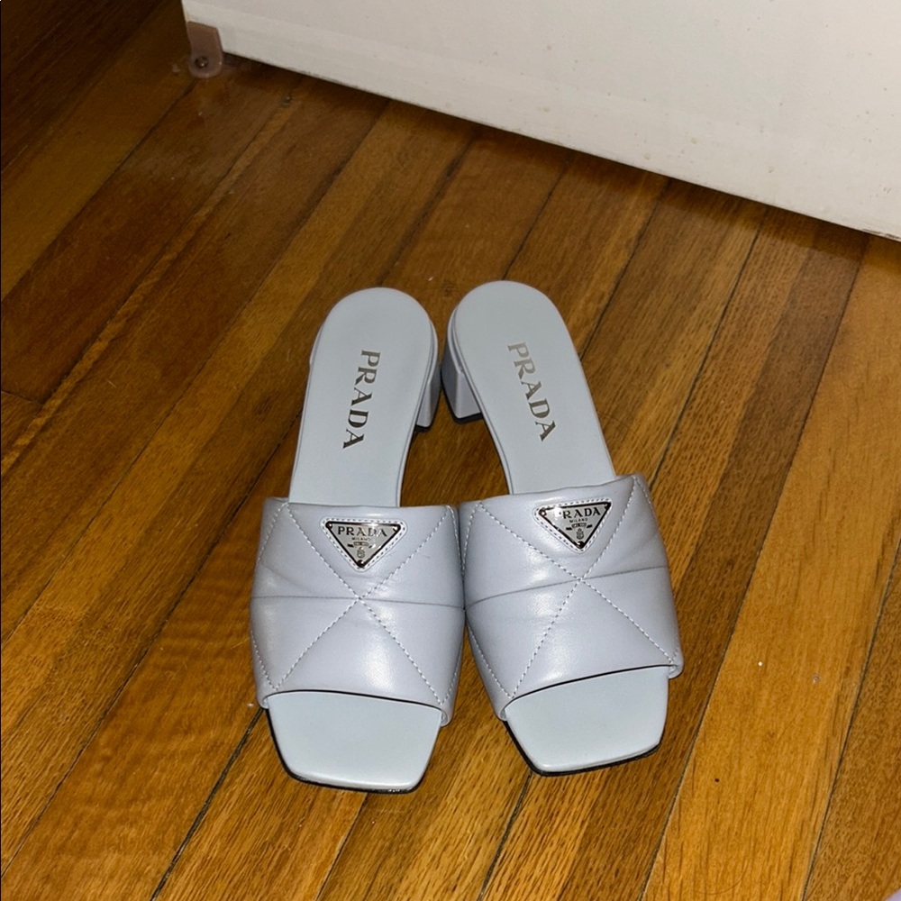 Prada Women's Soft Blue Quilted Mules